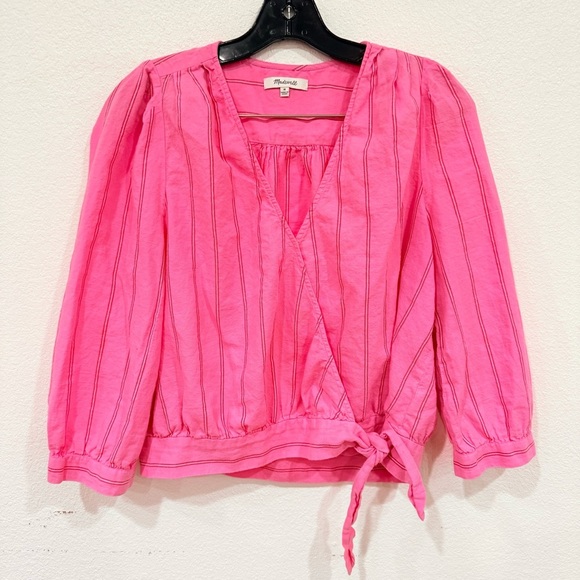 Madewell Tops - Madewell Wrap Top in Pink Cecilia Stripe Women’s Size Medium